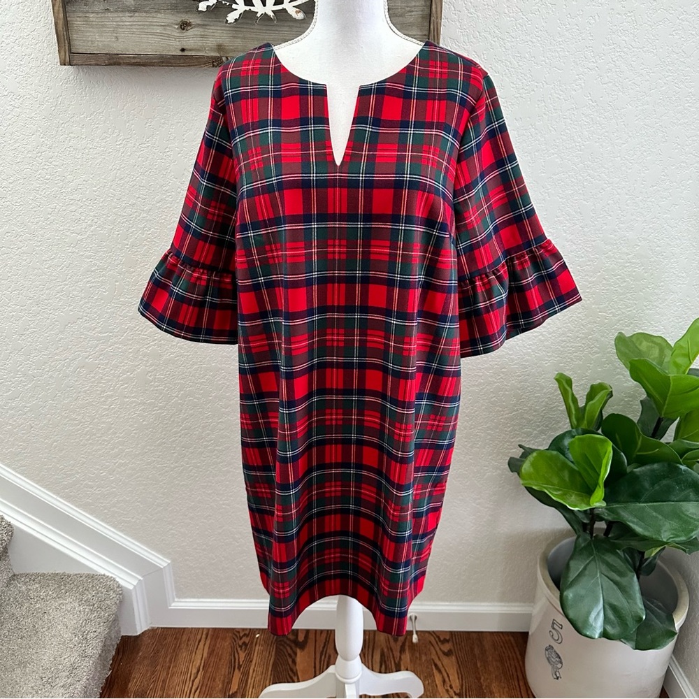 Vineyard Vines red plaid Greenwich flutter sleeve dress lined size 16 NWT